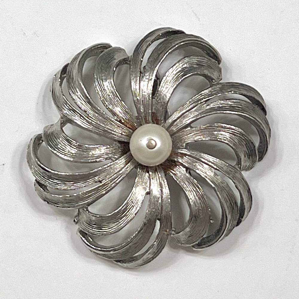 Vintage Signed Torino Silver Swirl Floral Firework Brooch Pin